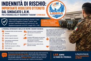 INDENNITÀ DI RISCHIO: IMPORTANTE RISULTATO OTTENUTO DAL SINDACATO L.R.M. PER IL PERSONALE DELL’8° REGGIMENTO “CASILINA” (E NON SOLO)